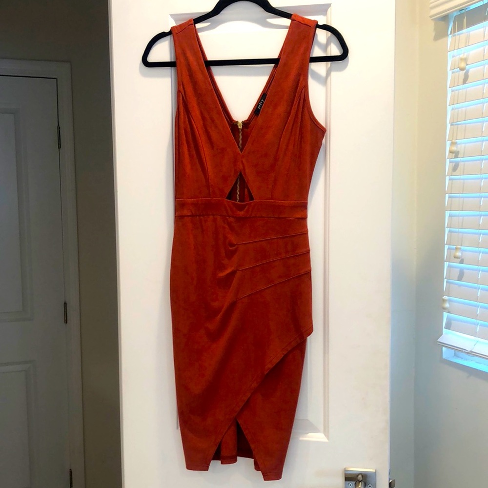 Privy orange faux suede mini dress - S